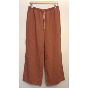 Uniqlo Women's Linen Blend Drawstring Wide Leg Pants Size L Elastic Waist Preppy